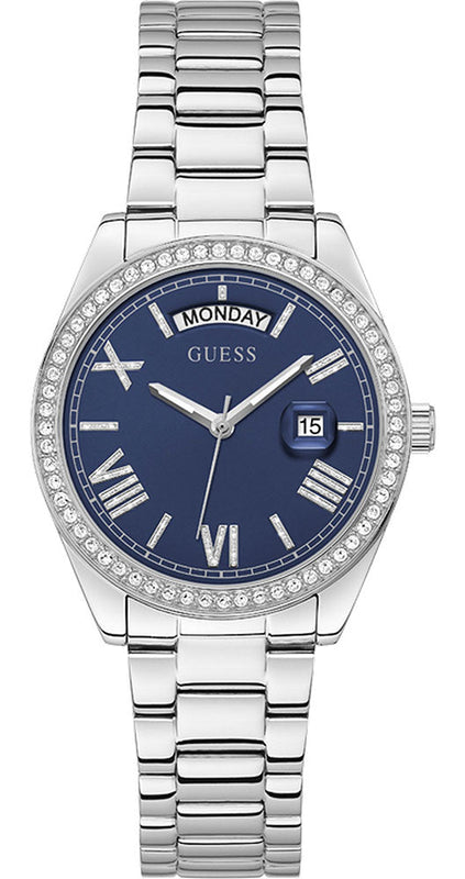 Buy Shop Guess Luna Diamonds Blue Dial Silver Steel Strap Watch for Women - GW0307L1 USA Online