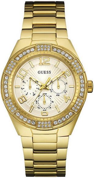 Buy Shop Guess Luna Diamonds White Dial Gold Steel Strap Watch for Women - W0729L2 USA Online