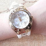Buy Shop Guess Luna Diamonds White Dial White Rubber Strap Watch for Women - W0653L3 USA Online