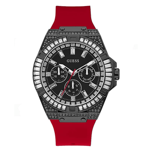 Buy Shop Guess Mainline Multifunction Crystals Black Dial Red Silicone Strap Watch For Men - GW0208G6 USA Online