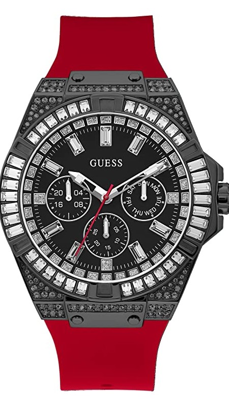 Buy Shop Guess Mainline Multifunction Crystals Black Dial Red Silicone Strap Watch For Men - GW0208G6 USA Online