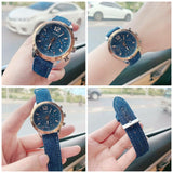 Buy Shop Guess Marina Chronograph Blue Dial Blue Denim Strap Watch For Women - W1057L1 USA Online