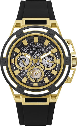 Buy Shop Guess Matrix Multifunction Gold Dial Black Rubber Strap Watch For Men - GW0423G2 USA Online