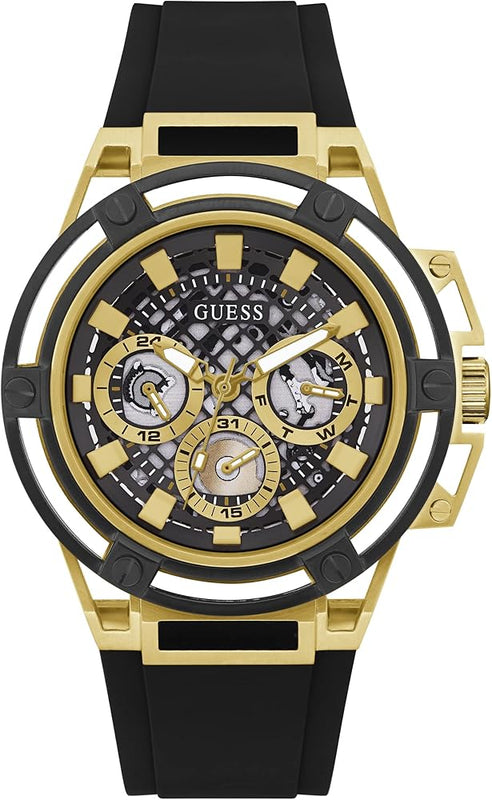Buy Shop Guess Matrix Multifunction Gold Dial Black Rubber Strap Watch For Men - GW0423G2 USA Online