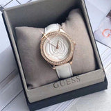 Buy Shop Guess Mini Rose Diamonds White Dial White Leather Strap Watch For Women - U85142l3 USA Online