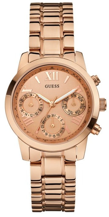 Buy Shop Guess Mini Sunrise Chronograph Quartz Rose Gold Dial Rose Gold Steel Strap Watch For Women - W0448L3 USA Online