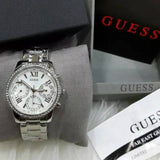 Buy Shop Guess Mini Sunrise Chronograph Quartz Silver Dial Silver Steel Strap Watch For Women - W0623L1 USA Online