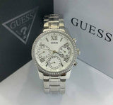 Buy Shop Guess Mini Sunrise Chronograph Quartz Silver Dial Silver Steel Strap Watch For Women - W0623L1 USA Online