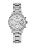 Buy Shop Guess Mini Sunrise Chronograph Quartz Silver Dial Silver Steel Strap Watch For Women - W0623L1 USA Online