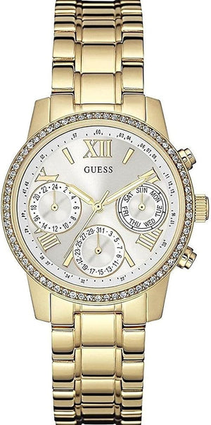 Buy Shop Guess Mini Sunrise Diamonds Silver Dial Gold Steel Strap Watch for Women - W0623L3 USA Online