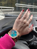 Buy Shop Guess Mini Sunrise Multi Function Analog Turquoise Dial Rose Gold Steel Strap Watch For Women - W0448L8 USA Online