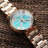 Buy Shop Guess Mini Sunrise Multi Function Analog Turquoise Dial Rose Gold Steel Strap Watch For Women - W0448L8 USA Online