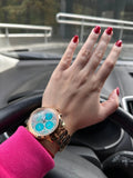 Buy Shop Guess Mini Sunrise Multi Function Analog Turquoise Dial Rose Gold Steel Strap Watch For Women - W0448L8 USA Online