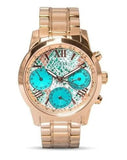 Buy Shop Guess Mini Sunrise Multi Function Analog Turquoise Dial Rose Gold Steel Strap Watch For Women - W0448L8 USA Online