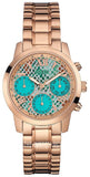 Buy Shop Guess Mini Sunrise Multi Function Analog Turquoise Dial Rose Gold Steel Strap Watch For Women - W0448L8 USA Online