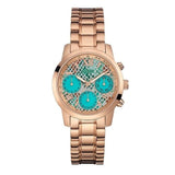 Buy Shop Guess Mini Sunrise Multi Function Analog Turquoise Dial Rose Gold Steel Strap Watch For Women - W0448L8 USA Online