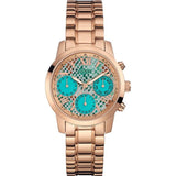 Buy Shop Guess Mini Sunrise Multi Function Analog Turquoise Dial Rose Gold Steel Strap Watch For Women - W0448L8 USA Online