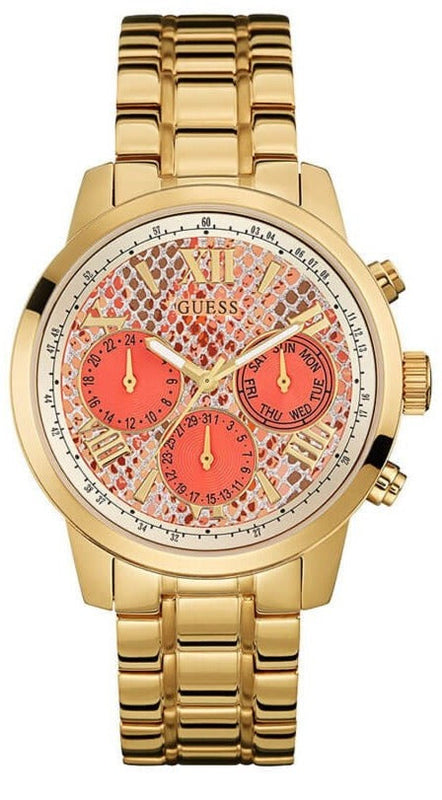 Buy Shop Guess Mini Sunrise Quartz Analog Orange Dial Gold Steel Strap Watch For Women - W0448L7 USA Online