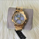 Buy Shop Guess Mini Sunrise Quartz Blue Dial Gold Steel Strap Watch For Women - W0448L6 USA Online
