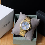 Buy Shop Guess Mini Sunrise Quartz Blue Dial Gold Steel Strap Watch For Women - W0448L6 USA Online