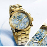 Buy Shop Guess Mini Sunrise Quartz Blue Dial Gold Steel Strap Watch For Women - W0448L6 USA Online