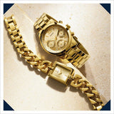 Buy Shop Guess Mini Sunrise Quartz Gold Dial Gold Steel Strap Watch For Women - W0448L2 USA Online