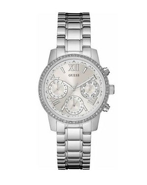 Buy Shop Guess Mini Sunrise Chronograph Quartz Silver Dial Silver Steel Strap Watch For Women - W0623L1 USA Online