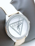 Buy Shop Guess Mini Triangle Quartz Diamonds Silver Dial White Leather Strap Watch For Women - W65006L1 USA Online