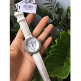 Buy Shop Guess Mini Triangle Quartz Diamonds Silver Dial White Leather Strap Watch For Women - W65006L1 USA Online