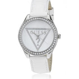 Buy Shop Guess Mini Triangle Quartz Diamonds Silver Dial White Leather Strap Watch For Women - W65006L1 USA Online