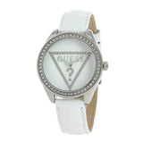 Buy Shop Guess Mini Triangle Quartz Diamonds Silver Dial White Leather Strap Watch For Women - W65006L1 USA Online