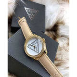 Buy Shop Guess Mini Triangle Quartz White Dial Gold Leather Strap Watch For Women - W70015l1 USA Online