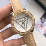 Buy Shop Guess Mini Triangle Quartz White Dial Gold Leather Strap Watch For Women - W70015l1 USA Online