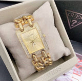 Buy Shop Guess MOD Heavy Metal Diamonds Gold Dial Gold Steel Strap Watch for Women - W0072L1 USA Online