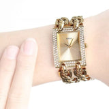Buy Shop Guess MOD Heavy Metal Diamonds Gold Dial Gold Steel Strap Watch for Women - W0072L1 USA Online