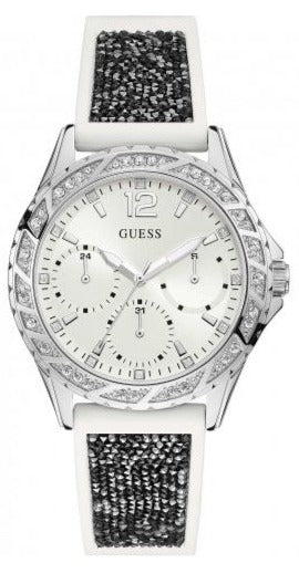 Buy Shop Guess Swirl Quartz Silver Dial White Silicone Strap Watch for Women - W1096L1 USA Online