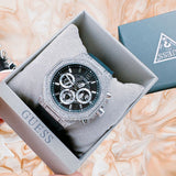 Buy Shop Guess Momentum Chronograph Crystals Black Dial Black Silicone Strap Watch For Men - GW0518G1 USA Online