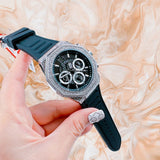 Buy Shop Guess Momentum Chronograph Crystals Black Dial Black Silicone Strap Watch For Men - GW0518G1 USA Online