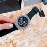 Buy Shop Guess Momentum Chronograph Crystals Black Dial Black Silicone Strap Watch For Men - GW0518G1 USA Online