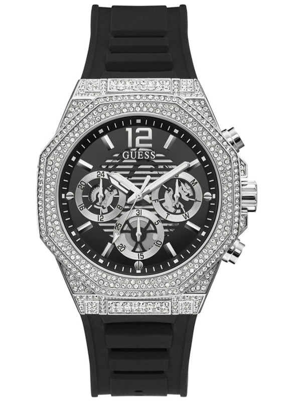 Buy Shop Guess Momentum Chronograph Crystals Black Dial Black Silicone Strap Watch For Men - GW0518G1 USA Online