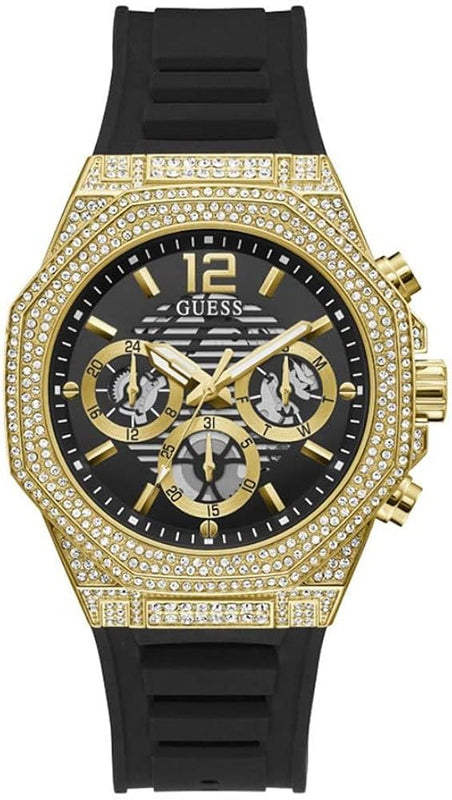 Buy Shop Guess Momentum Chronograph Diamonds Black Dial Black Silicone Strap Watch For Men - GW0518G2 USA Online