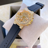 Buy Shop Guess Moonlight Crystals Silver Dial Black Silicone Strap Watch For Women - GW0257L1 USA Online