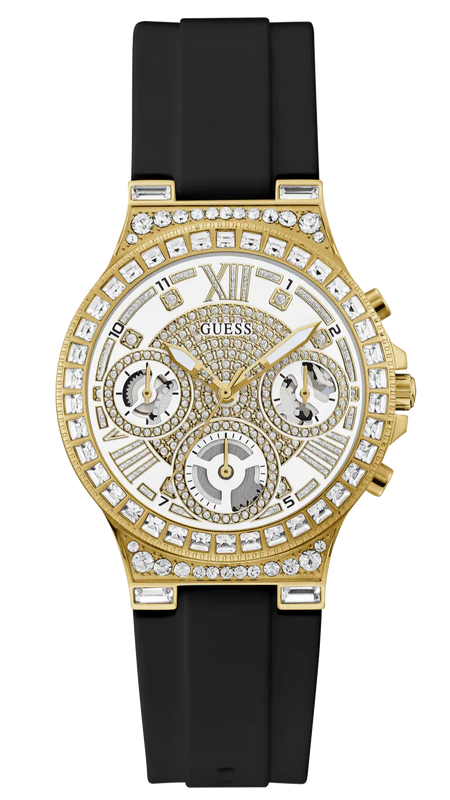 Buy Shop Guess Moonlight Crystals Silver Dial Black Silicone Strap Watch For Women - GW0257L1 USA Online