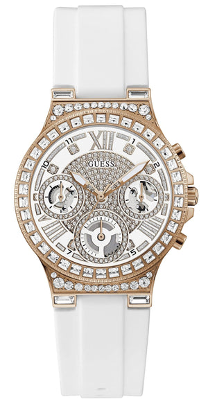 Buy Shop Guess Moonlight Diamonds White Dial White Rubber Strap Watch for Women - GW0257L2 USA Online
