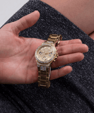 Buy Shop Guess Moonlight Multi Function Diamonds Gold Dial Gold Steel Strap Watch for Women - GW0320L2 USA Online