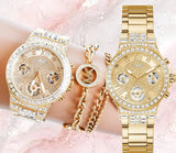 Buy Shop Guess Moonlight Multi Function Diamonds Gold Dial Gold Steel Strap Watch for Women - GW0320L2 USA Online