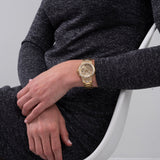 Buy Shop Guess Moonlight Multi Function Diamonds Gold Dial Gold Steel Strap Watch for Women - GW0320L2 USA Online