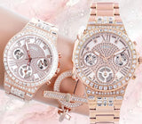 Buy Shop Guess Moonlight Multi Function Diamonds White Dial Rose Gold Steel Strap Watch for Women - GW0320L3 USA Online