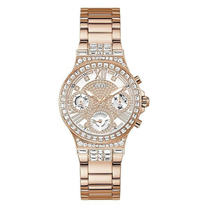 Buy Shop Guess Moonlight Multi Function Diamonds White Dial Rose Gold Steel Strap Watch for Women - GW0320L3 USA Online