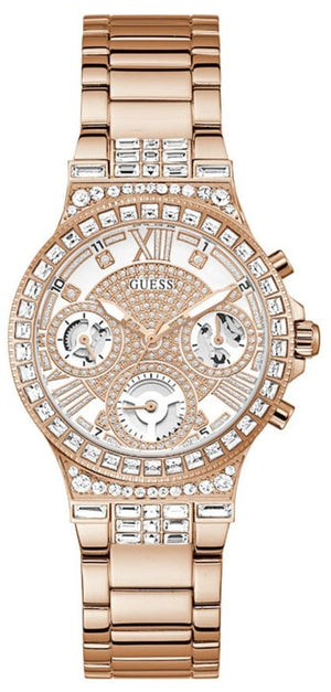 Buy Shop Guess Moonlight Multi Function Diamonds White Dial Rose Gold Steel Strap Watch for Women - GW0320L3 USA Online